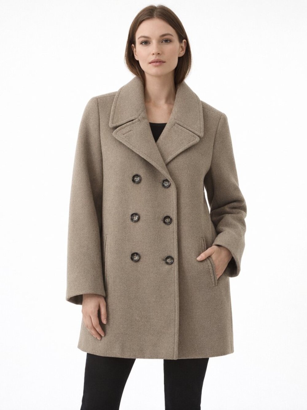 Calvin Klein Taupe/Brown Pea Coat, Size 16 Double Breasted